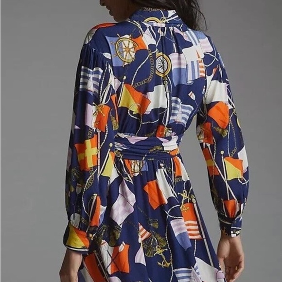Anthropologie Maeve Shirtdress Buttondown Nautical Navy Sailing Boat Size Small - Picture 2 of 13